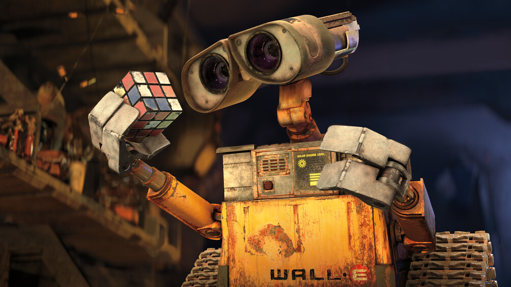 Der Roboter Wall-E ist mit einem Zauberwürfel abgebildet. 
